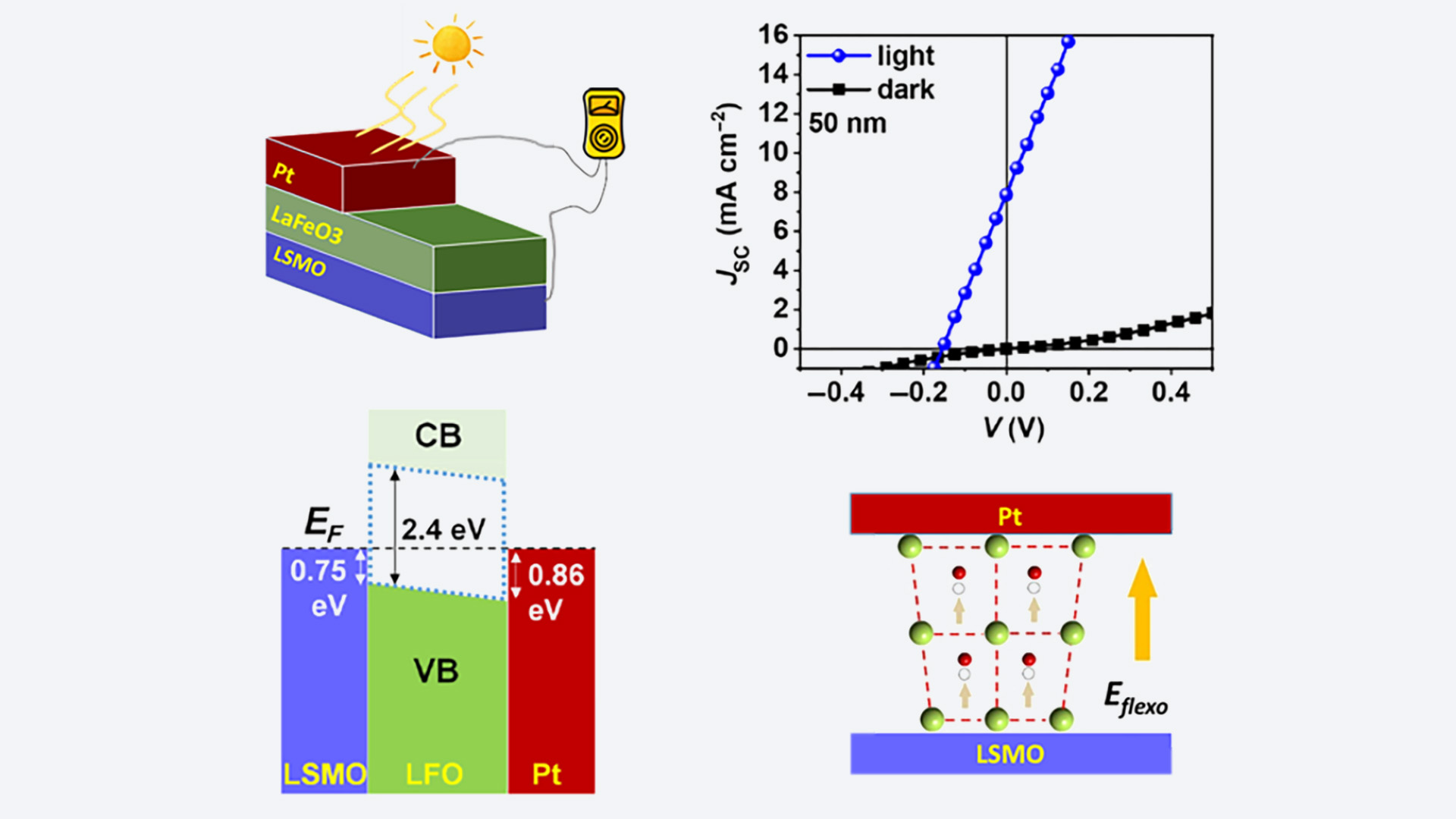 Band Alignment and Photoresponse of  La Fe O3-Based Heterojunctions